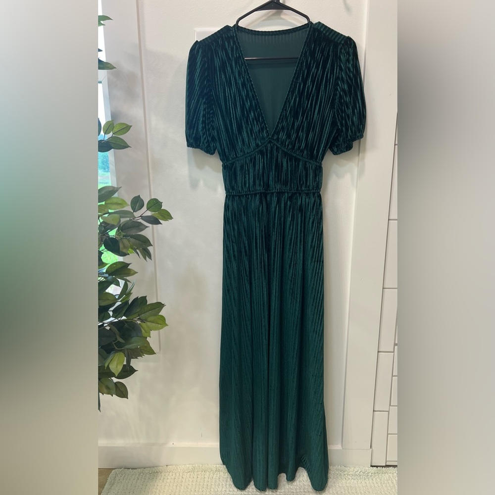 Velvet emerald green maxi dress